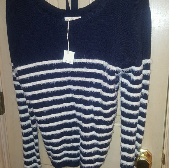 NWT Misses sz L La P'tite Etoile sweater Navy and white Stripes Classic - Picture 2 of 6